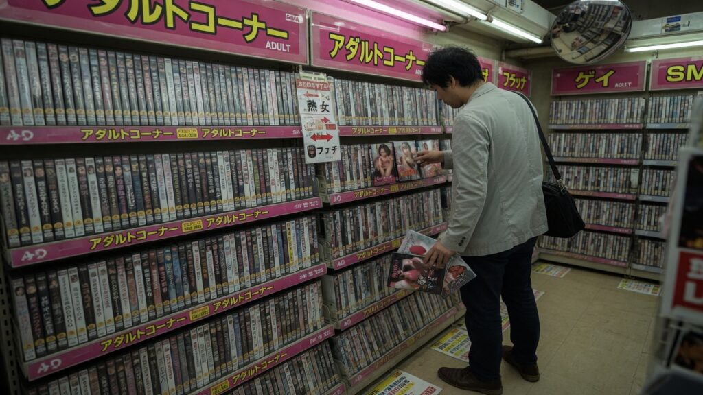 DVDを探している男性