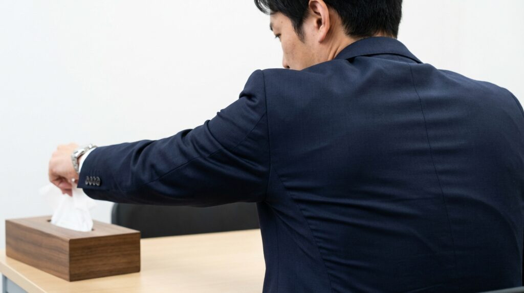 ティッシュを引き抜く男性