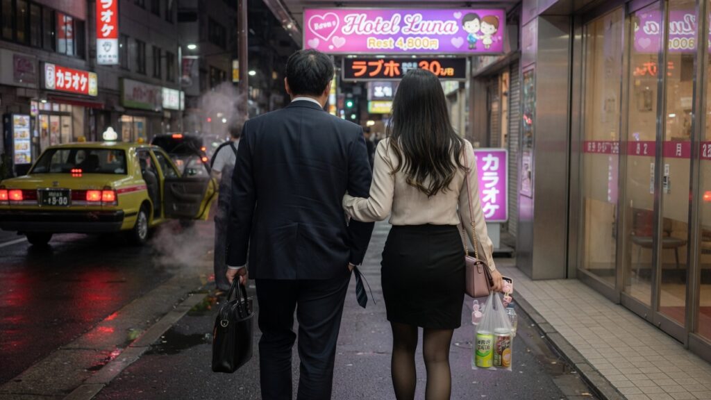 ホテルに向かう男女